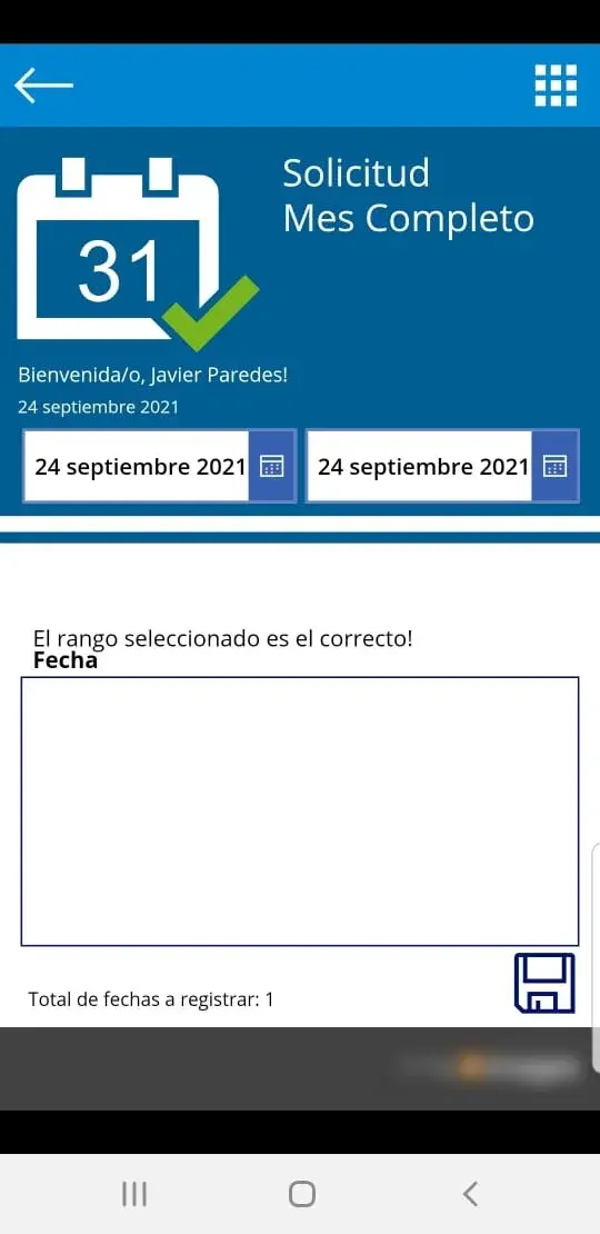 Imagen que presenta el módulo de solicitud mes completo