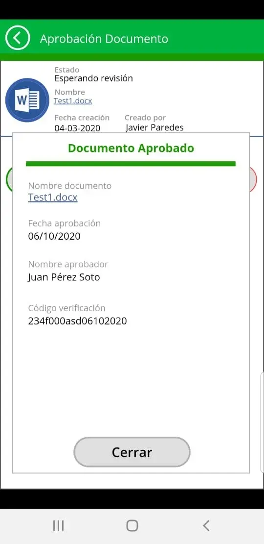 Imagen donde se muestra que el documento fue aprobado